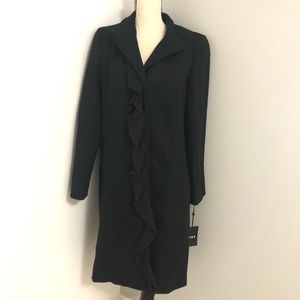 NWT DKNY Black long ruffle wool coat size 6